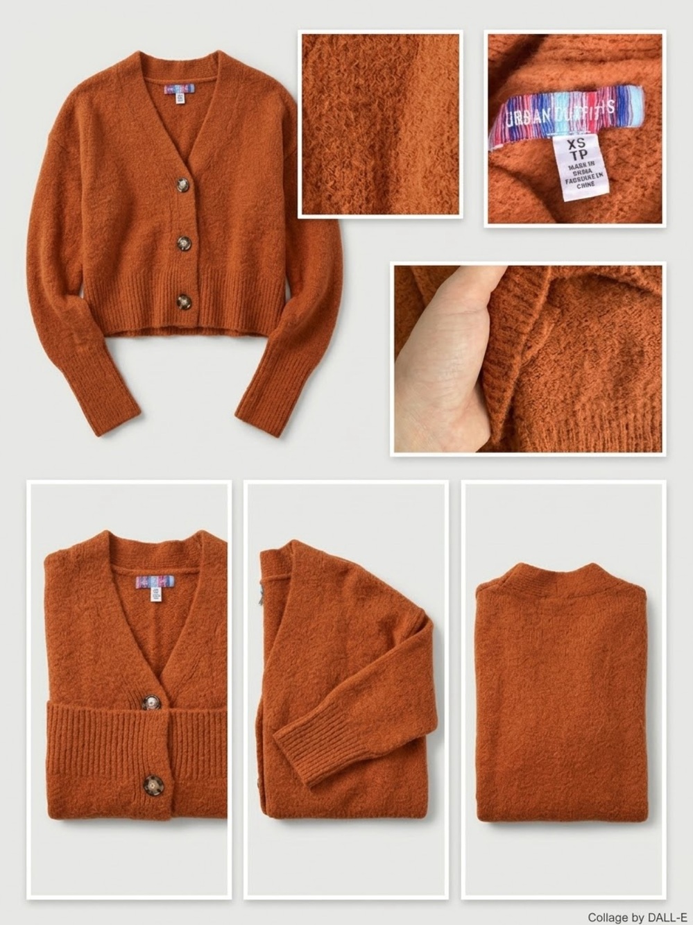 Urban Outfitters Burnt Orange Cropped V-Neck Button Cardigan